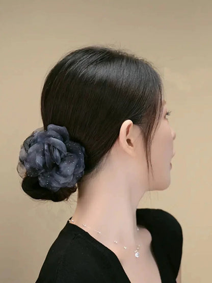 Korean-style gentle and elegant chiffon floral bun clip, light luxury temperament, high-end hair clip, bun head claw clip at the back of the head