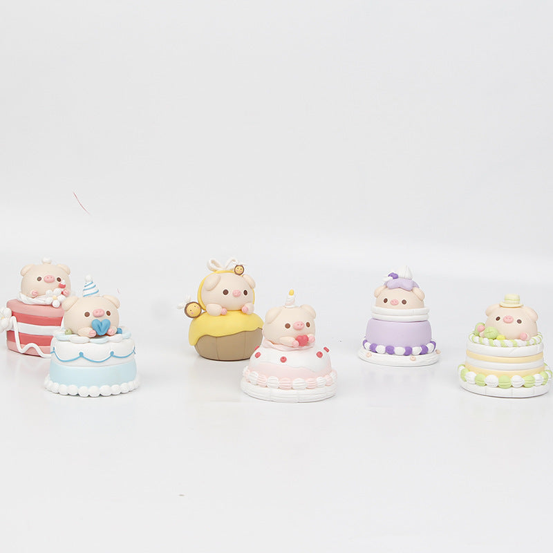 Mini cute cake piggy 10CM gacha blind box doll figure micro landscape doll scene toy ornaments