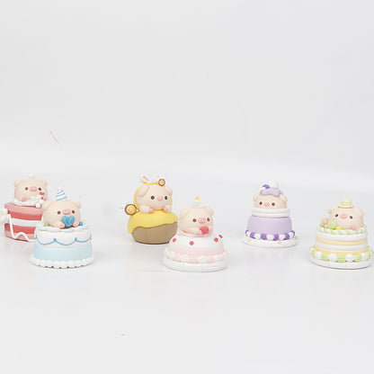 Mini cute cake piggy 10CM gacha blind box doll figure micro landscape doll scene toy ornaments