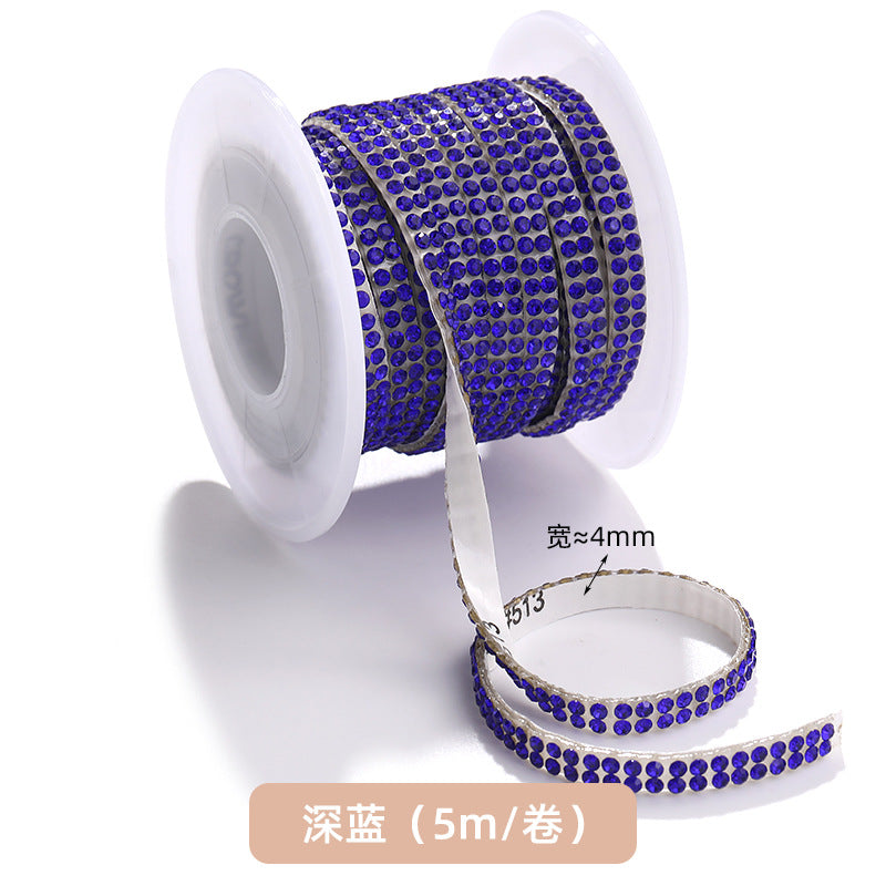 Double-row diamond with adhesive backing, 4mm chain, 5-meter roll of glass diamond chains, sparkling crystal water rhinestone jewelry, self-adhesive