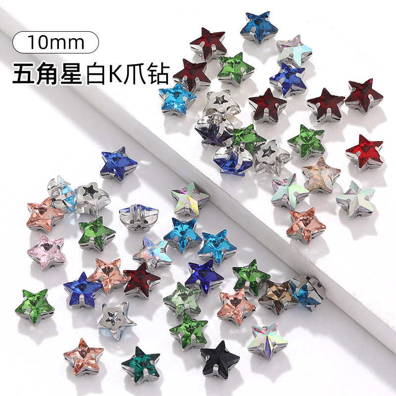 Best-selling 10mm five-pointed star stainless steel claw drill, ultra-glitter five-pointed star nail art clothing DIY accessory glass diamond