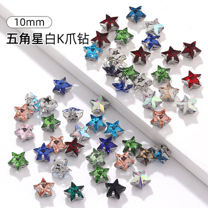 Best-selling 10mm five-pointed star stainless steel claw drill, ultra-glitter five-pointed star nail art clothing DIY accessory glass diamond