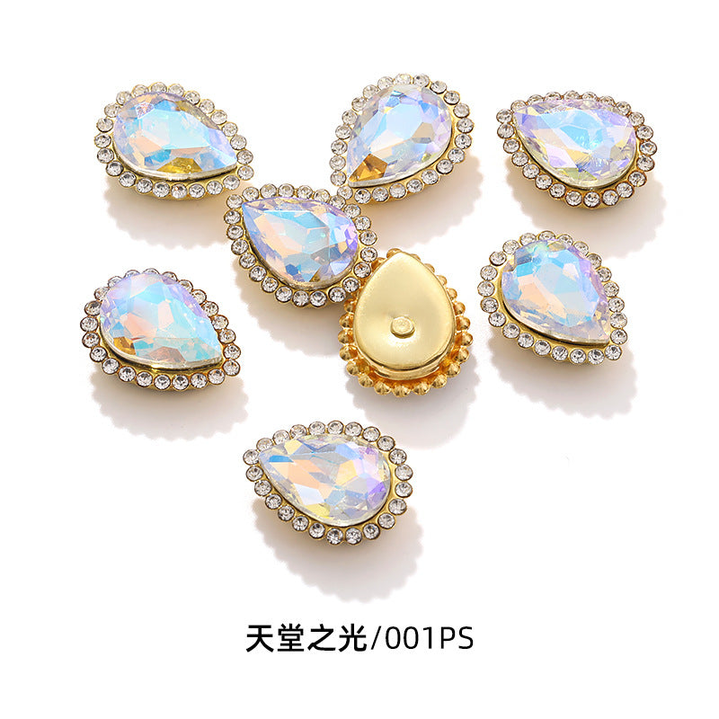 Double-layer waterdrop sunflower flower flower plate diamond buckle, hand-stitched rhinestone, thickened gold holder, glass diamond, clothing, shoes, bags, DIY accessories
