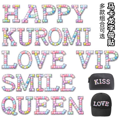 Macaron letter stickers, 26-letter English DIY accessories, clothing accessories, faux pearl and rhinestone appliqué set