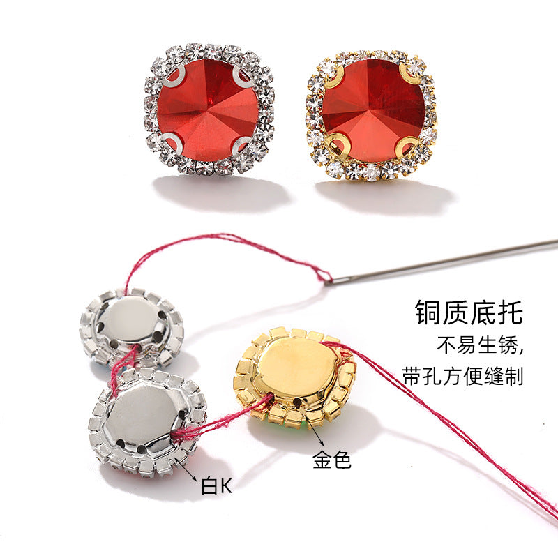 New border satellite light color crystal buttons with hand-stitched glass diamonds thickened base base - clothing and luggage DIY accessories