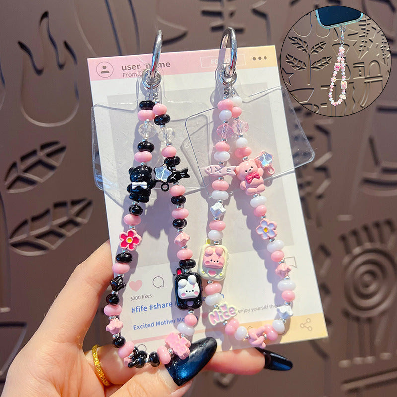 Creative handmade bear DIY beaded alloy mobile phone chain high-end pendant bag keychain doll pendant