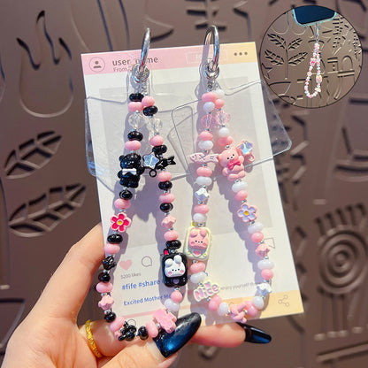 Creative handmade bear DIY beaded alloy mobile phone chain high-end pendant bag keychain doll pendant