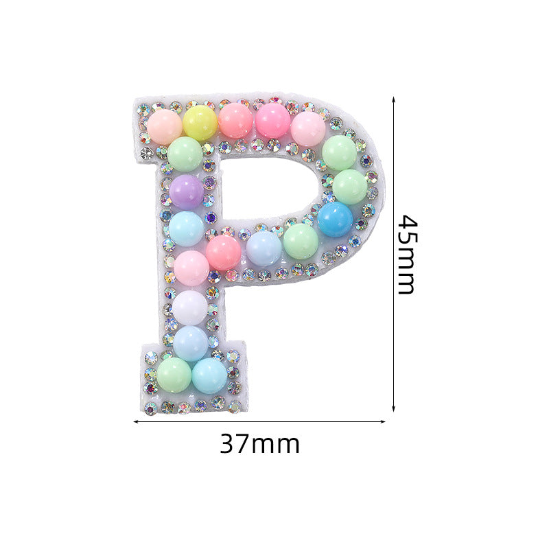 Macaron letter stickers, 26-letter English DIY accessories, clothing accessories, faux pearl and rhinestone appliqué set