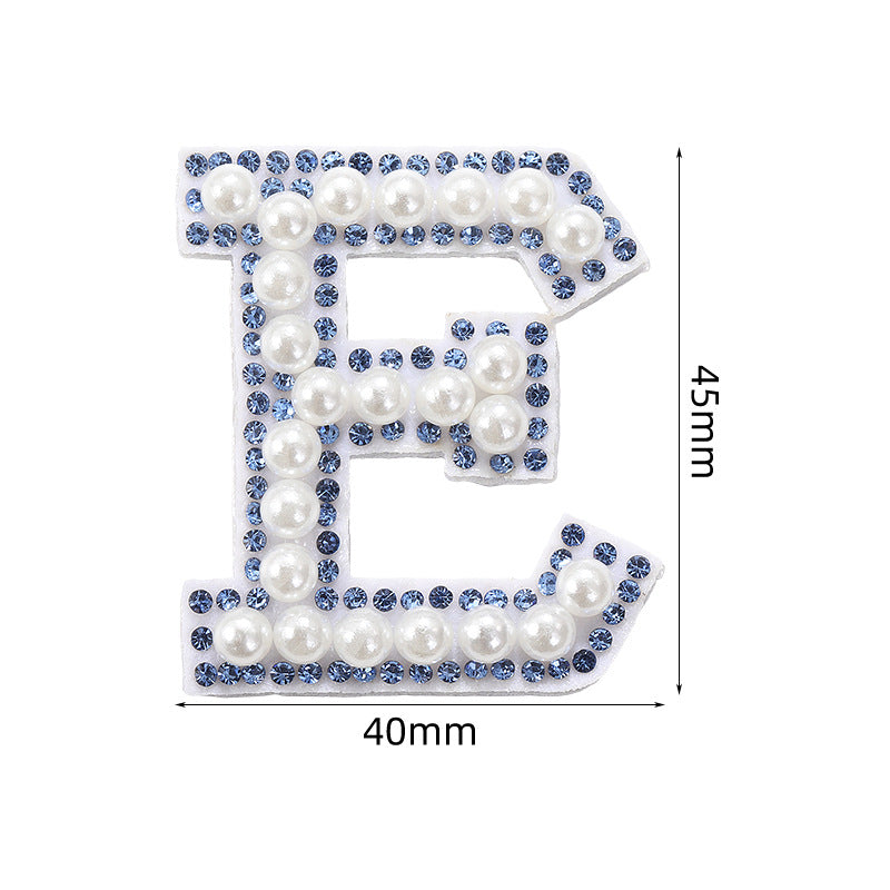 Blue diamond seamless adhesive 26 English letters for clothing and makeup bag decoration, non-woven fabric patch, adhesive backing