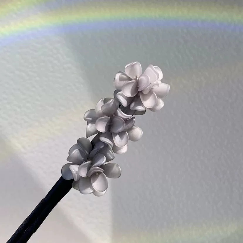 Floral hair wand bun updo tool, lazy minimalist flower bud headpiece, acrylic upgraded hydrangea hair accessory