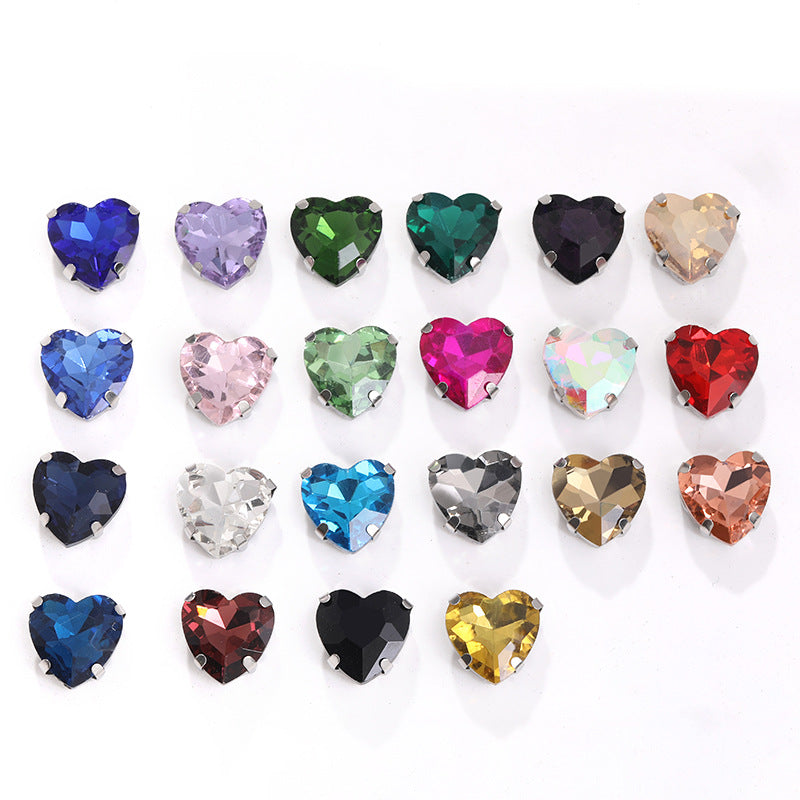 Heart Crystal Claw Rhinestones with Holes - Glass Hand-Sewn Wedding Dress Event Accessories