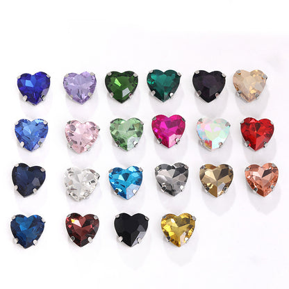 Heart Crystal Claw Rhinestones with Holes - Glass Hand-Sewn Wedding Dress Event Accessories