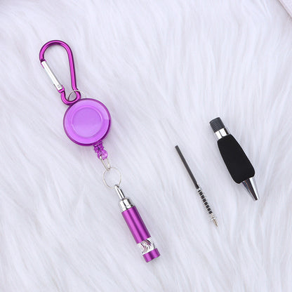 metal draw pen portable stretch ballpoint pen outdoor carabiner keychain telescopic writing pen wholesale