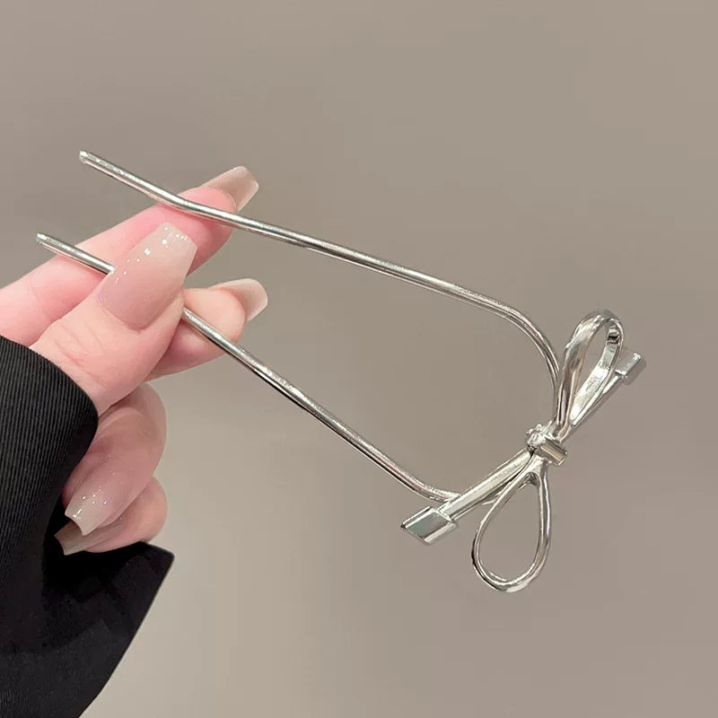 New Chinese Style Metal Bow Hairpin for Women, High-End 2026 New Simple Updo Hairpin, Elegant U-Shaped Hairpin