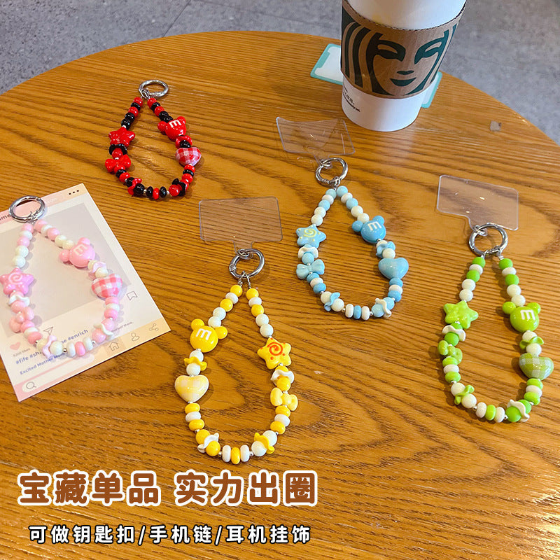 Handmade DIY Mickey Head Beaded Mobile Phone Chain Pendant Female Creative Dopamine Car Bag Keychain Pendant