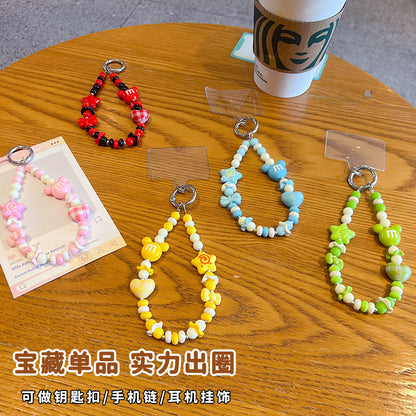 Handmade DIY Mickey Head Beaded Mobile Phone Chain Pendant Female Creative Dopamine Car Bag Keychain Pendant