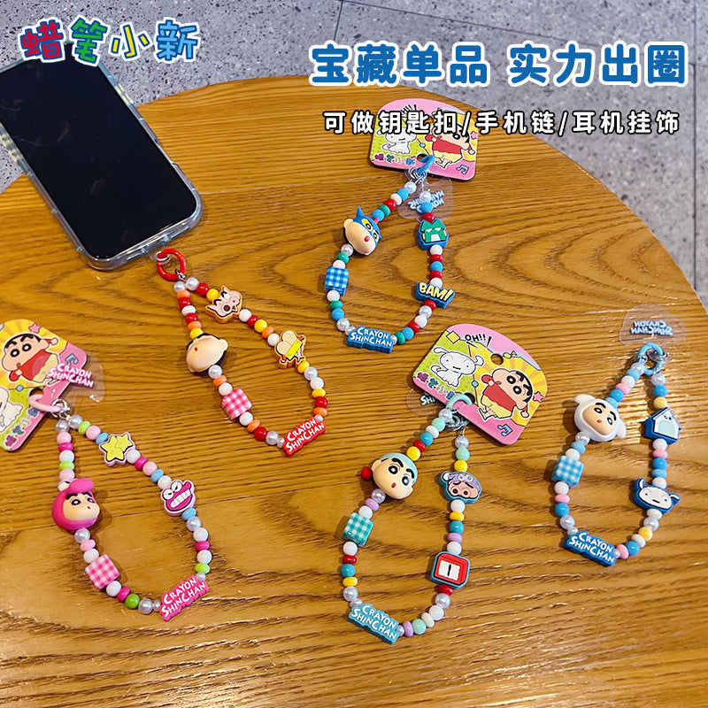 Genuine crayon Shin-chan beaded mobile phone chain small pendant couple car key chain bag doll doll ornament