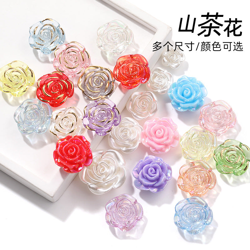 High-Gloss ABS Imitation Pearl Beads - Perforated Beige White Camellia Hairpin Jewelry DIY Accessories