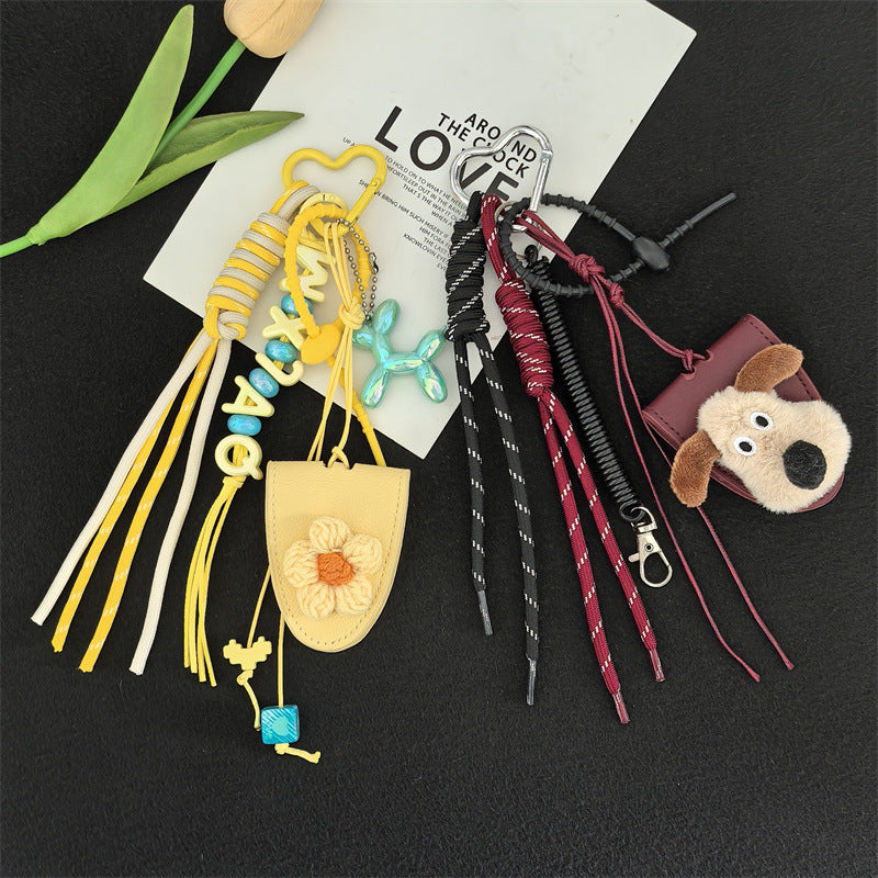 Dopamine flower miu tie bag hanging girl's heart color braided rope bag bag pendant creative car keychain versatile