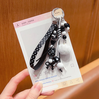 Handmade DIY Furball Beaded Mobile Phone Chain Pendant Cute ins Car Keychain Bag Doll Charm Accessories