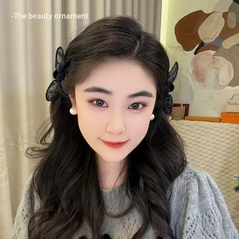 Black lace bow small claw clip for women, high-end bang clip, side clip, forehead hair clip, 2026 new headwear