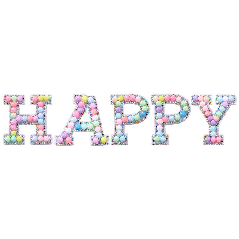 Macaron letter stickers, 26-letter English DIY accessories, clothing accessories, faux pearl and rhinestone appliqué set