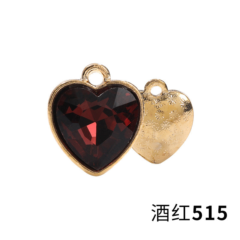 Xichuan zinc alloy peach heart crystal gold base single hanging heart-shaped glass diamond DIY jewelry earrings with diamonds pendant batch