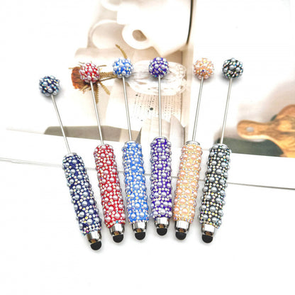 New pearl full diamond touch screen pen diy pearl capacitive touch ballpoint pen puzzle piercable bead cute pen wholesale