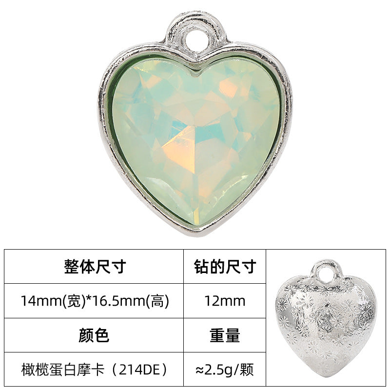Heart-inlaid 12MM peach heart single crystal pendant bracelet, headpiece, flower tray material, DIY accessory pendant