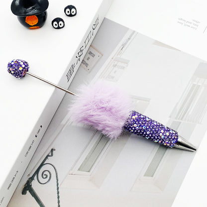 AB diamond ballpoint pen diy multi-color heavy work full diamond pen plush hairball beaded ballpoint pen spot wholesale