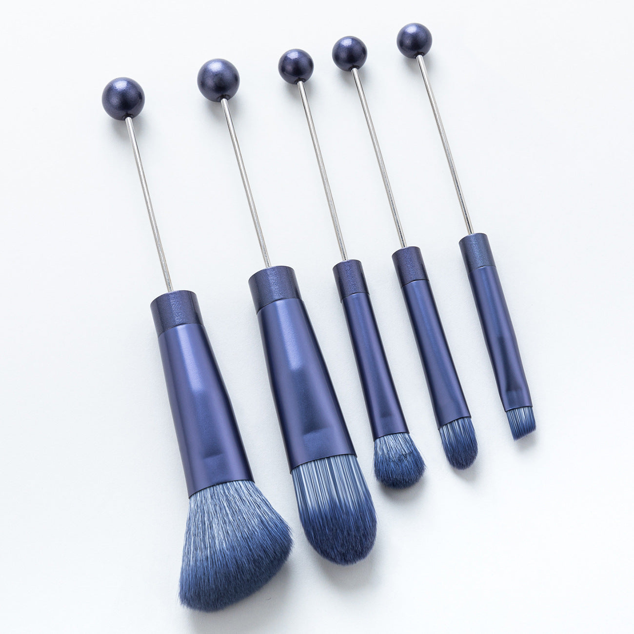 New 5 Pcs DIY Beaded Metal Handle Makeup Brush Set - Contour Concealer Eyeshadow Eyebrow Brush Wholesale