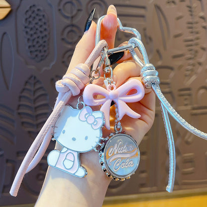 DIY pink alloy KT beaded bracelet keychain pendant accessories female couple miu tie bag keychain pendant