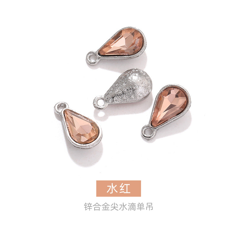 Zinc alloy pointed waterdrop pendant, crystal glass diamond DIY jewelry, earrings with diamond, single hanging glass waterdrop rhinestone