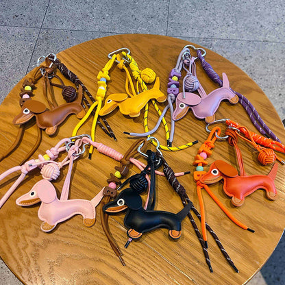 Creative simple miu PU leather dachshund puppy bracelet keychain bag pendant couple keychain pendant