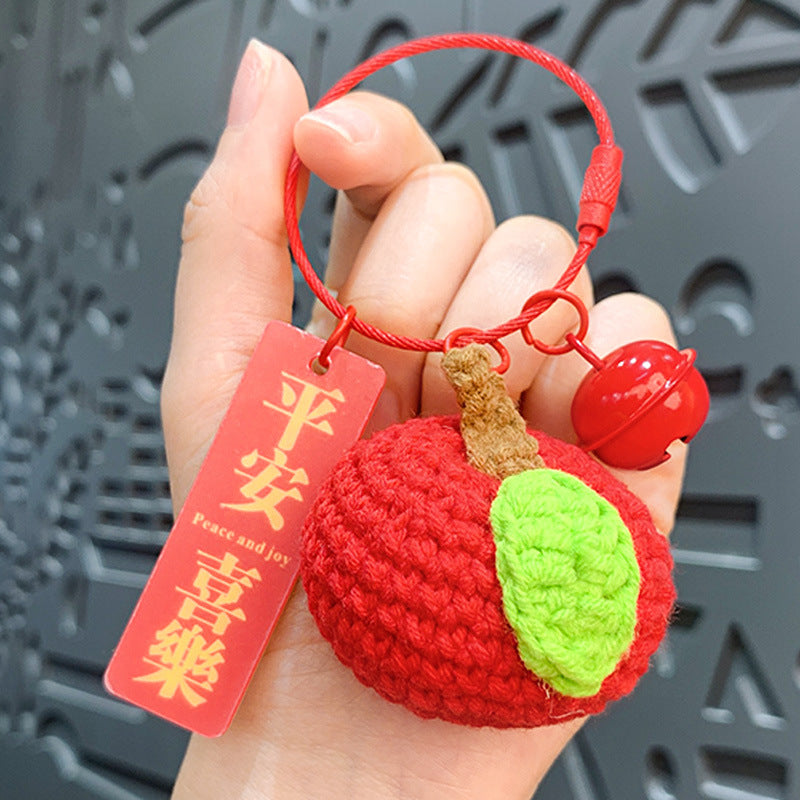 Creative plush weaving good things happen keychain small pendant cartoon crochet persimmon bag bag keychain small gifts