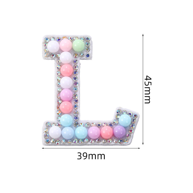 Macaron letter stickers, 26-letter English DIY accessories, clothing accessories, faux pearl and rhinestone appliqué set