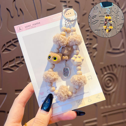 Original handmade DIY flocked cat beaded mobile phone chain keychain bag small pendant mobile phone case charm accessories