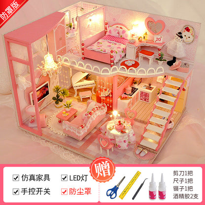 Craftsman DIY Cottage Loft Villa Handmade Assembly Princess Small House Miniatures Toys Birthday Gifts