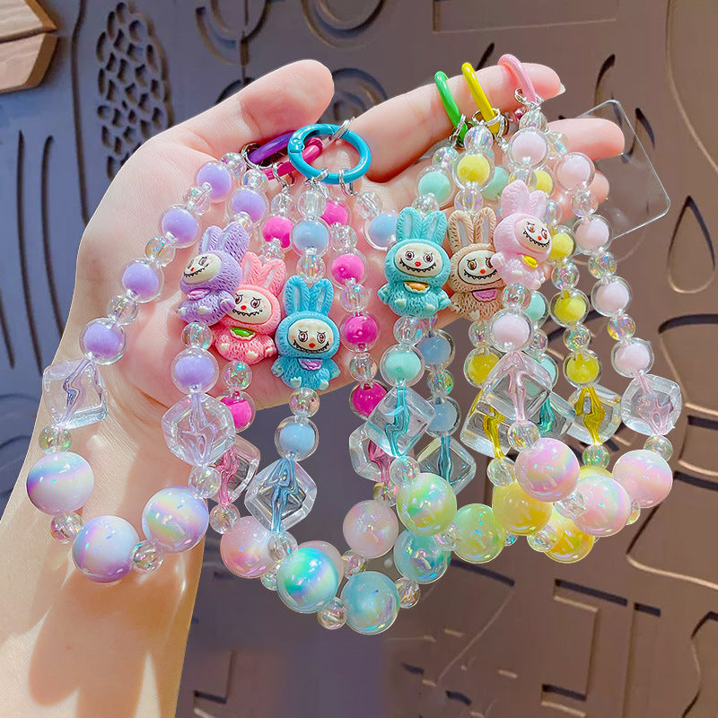Creative lab cloth beaded mobile phone chain keychain pendant cute bag keychain doll charm gift wholesale
