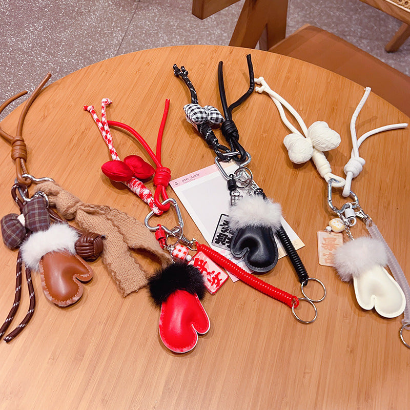 Handmade DIY Plush Gloves Bracelet Keychain - Creative Car Bag Pendant
