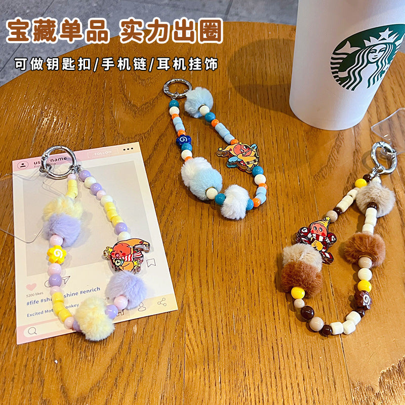 Creative DIY star doll hairball beaded mobile phone chain doll pendant handmade bag keychain pendant