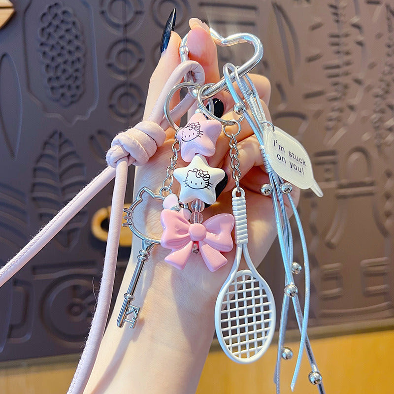 DIY pink alloy KT beaded bracelet keychain pendant accessories female couple miu tie bag keychain pendant