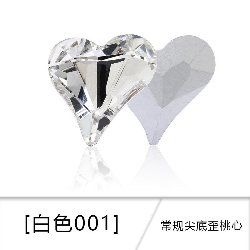 Crooked Peach Heart crystal pointed diamond base real silver plated base nail art rhinestone patch, shoe decorations, luggage, clothing accessories, crooked peach heart rhinestones