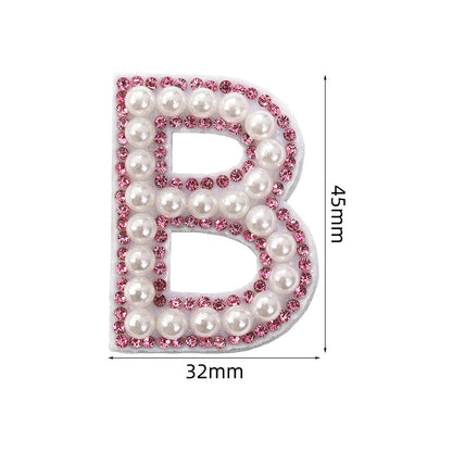 Pink rhinestone pearl letter stickers for clothing DIY, luggage accessories, decorative fabric stickers, 26 English letters hat stickers