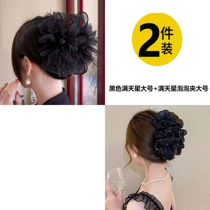 Elegant mesh bow hair clips for women, sophisticated and fashionable new feather claw clips with shark clips on the back of the head