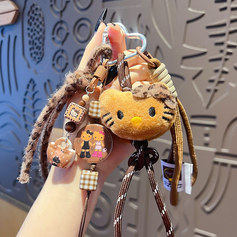 Handmade DIY Maillard leopard print bracelet keychain pendant plush beaded miu bag keychain small pendant