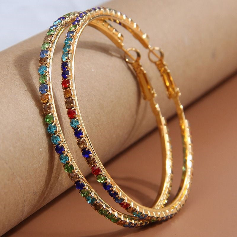2-4-6-8-10cm oversized earrings exaggerated earrings european and american round rhinestone geometric hoop earrings for women cross-border