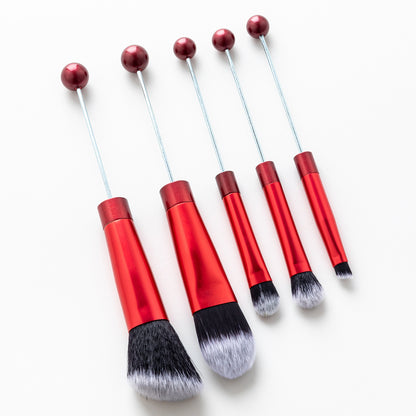 New 5 Pcs DIY Beaded Metal Handle Makeup Brush Set - Contour Concealer Eyeshadow Eyebrow Brush Wholesale