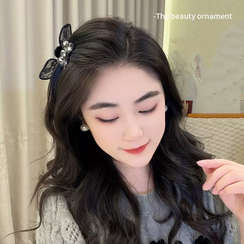 Black lace bow small claw clip for women, high-end bang clip, side clip, forehead hair clip, 2026 new headwear