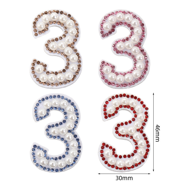 Wholesale 0-9 Pearl Nonwoven Fabric Colorful Digital Stickers with Adhesive Number Stickers DIY Creative Clothing and Bag Decorations